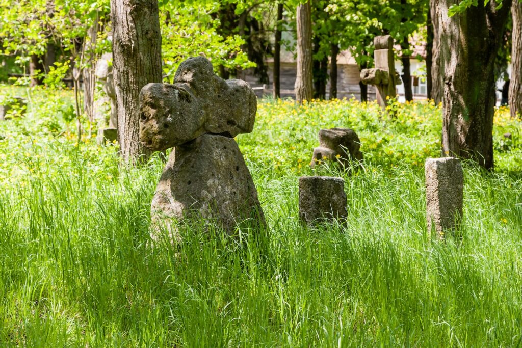 ancient stone crosses close up