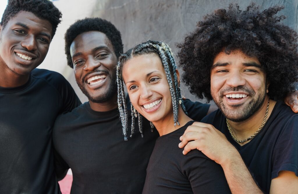 multiracial friends having fun in the city